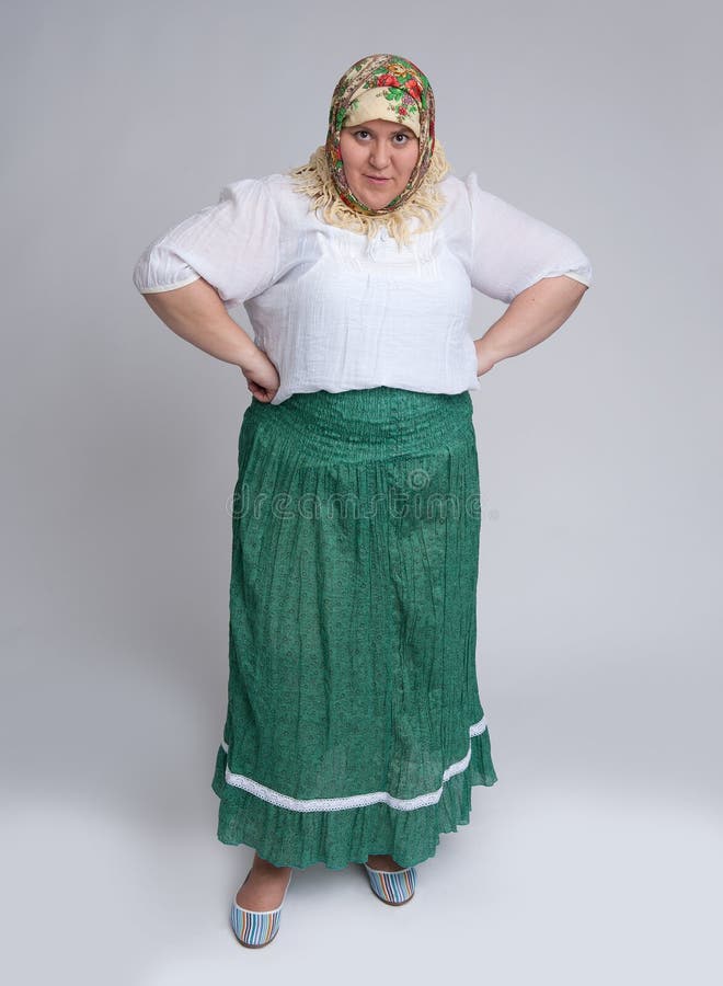 Russian woman wearing traditional headscarf