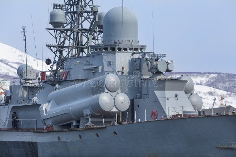Russisch oorlogsschip stock fotografie