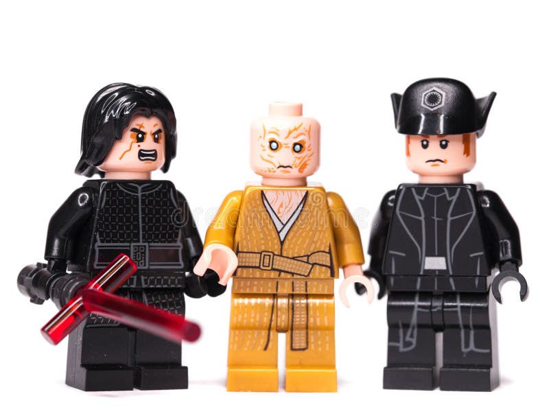 RUSSISCH, SAMARA - 17. JANUAR - 2019 Lego Star Wars Charaktere Minifigures Star Wars - Episode 8, Kylo Ren, Snoke, Hux