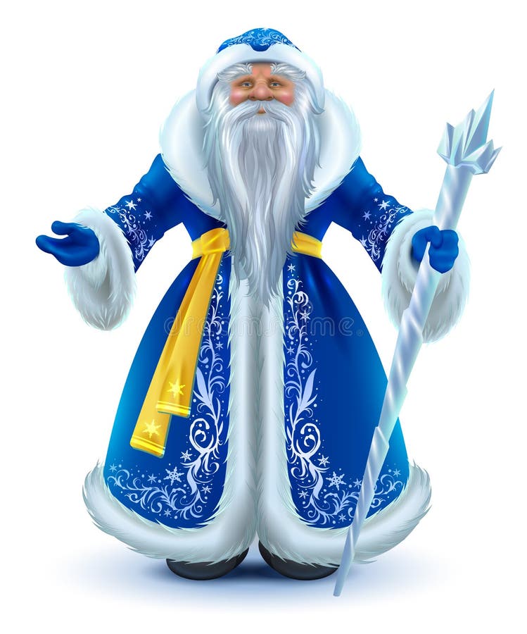 Russische Santa Claus-grootvadervorst in blauwe bontjas