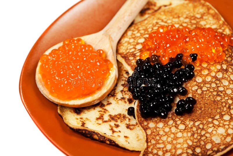 Russische Traditionelle Pfannkuchen Mit Kaviar Stockbild - Bild von ...
