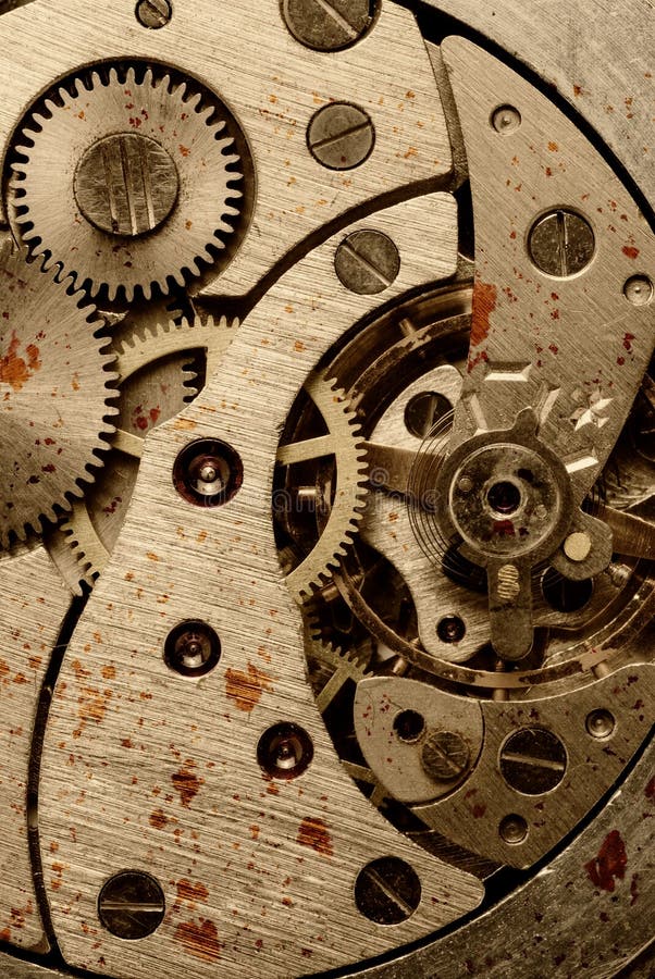 Rust mechanism of analog watch stock images