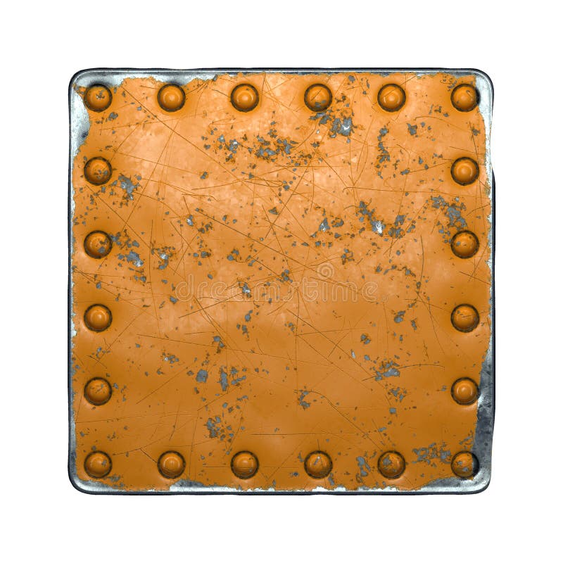Rust metaal met rivieren in de vorm van een vierkant in het midden op witte achtergrond 3d