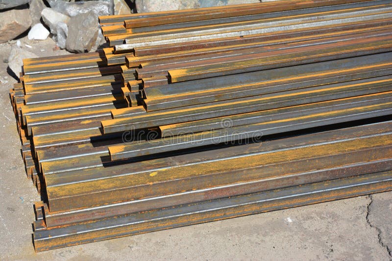Rust Steel Beams on House Construction Site Outdoor. Steel Beams for