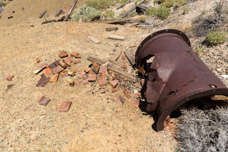 Rusted Brick Kiln Broken and Spilling Out Onto the Ground Stock Photo
