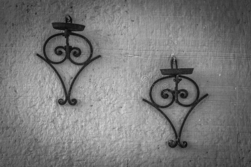 Rusted Hanging Pot Stands Black and White Stock Image Image of garden, support 61149105