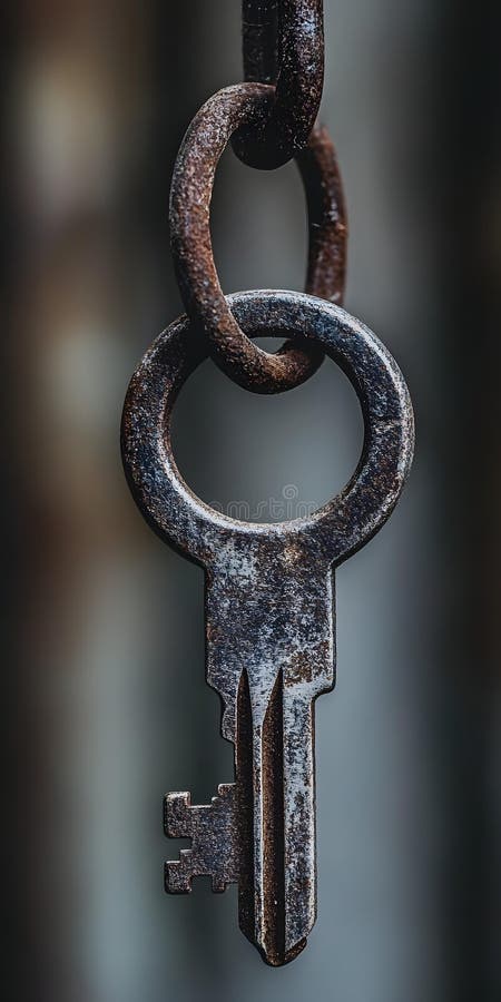 Rusted Metal Chain and Key stock illustration