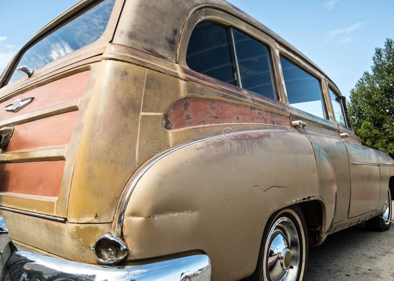 Rusted old Chevy wagon stock images