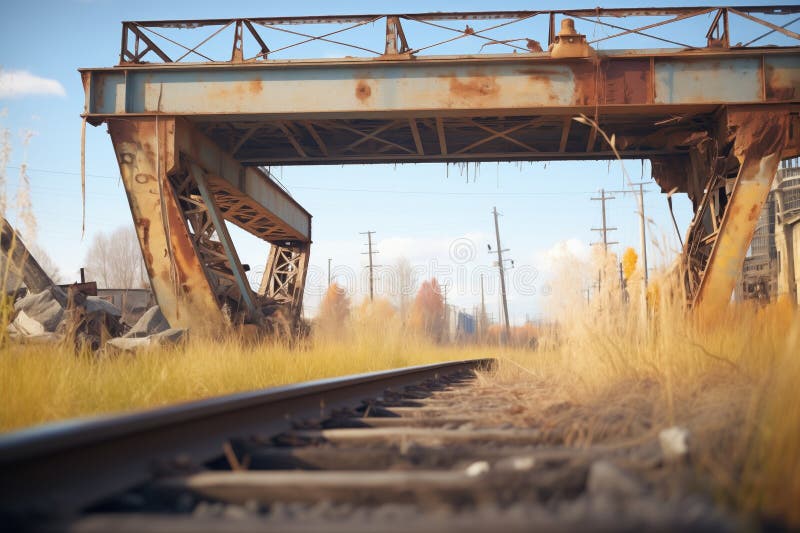 Rusted railroad bridge with abandoned tracks royalty free illustration