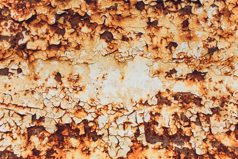 Rusted White Painted Metal Wall. Rusty Metal Background with Streaks of