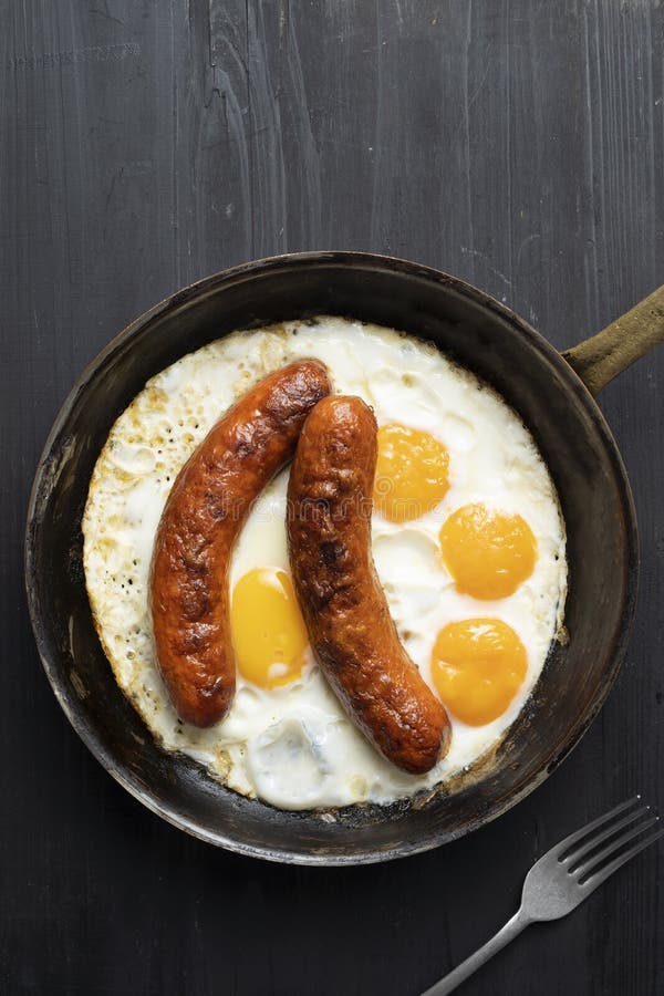 Rustic American Sausage and Eggs Breakfast Stock Photo Image of cooked, heart 137939508