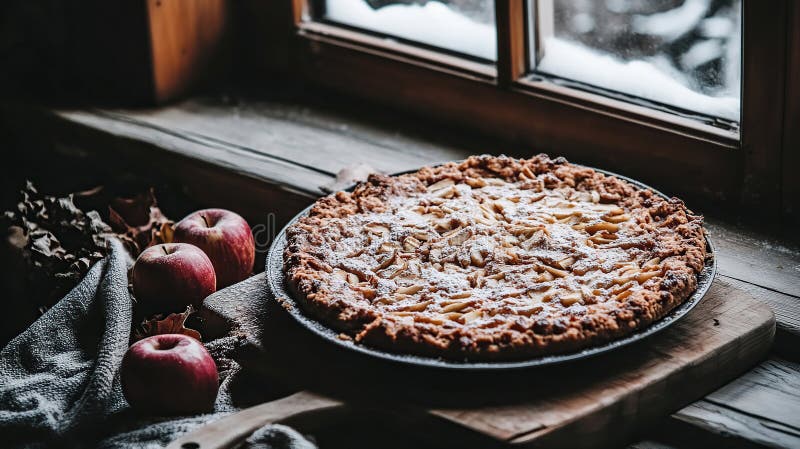 Rustic Apple Crumble Winter Window Bäckerei stock abbildung