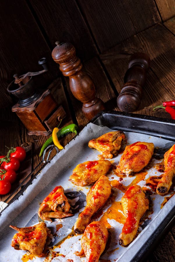 Rustic Backed Chicken Wings,legs on Baking Tray Stock Photo Image of