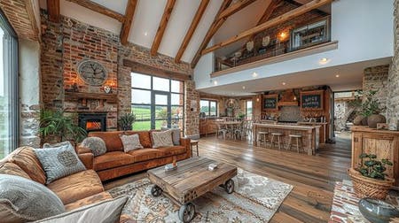 Rustic Barn Conversion with Exposed Beams and Modern Touches Stock