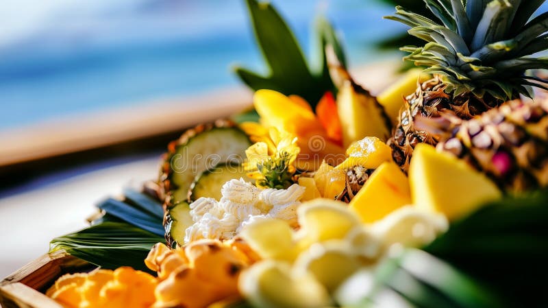 Rustic Beachthemed Fruam Display con Whipped Cream for Summer Dessert creato con strumenti generici AI royalty illustrazione gratis