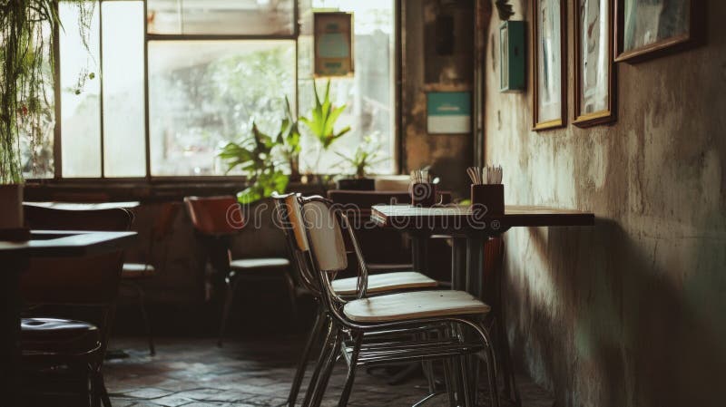 Rustic Cafe Interior con funzione di decor e luce naturale illustrazione vettoriale