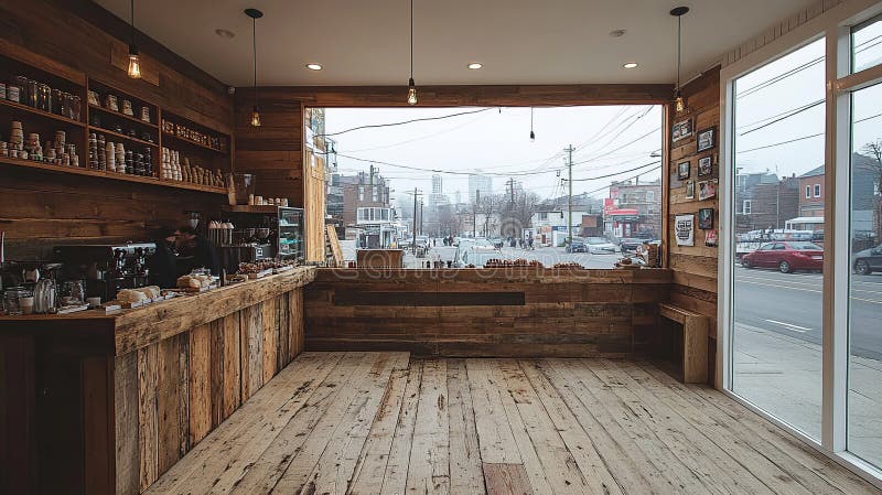 Rustic Cafe Interior con vetrine per la città illustrazione di stock