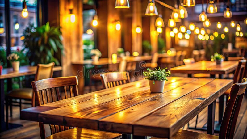 Rustic Cafe Interior: una tavola calda per la cena in legno, perfetta per una sera comoda illustrazione vettoriale