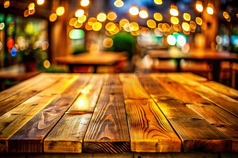 Rustic Cafe Table con illuminazione a caldo Una stupenda foto per i siti Web del ristorante Menus e i materiali di marketing royalty illustrazione gratis