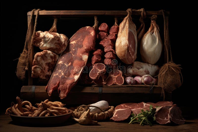Rustic Charcuterie Assortment with Aged Meats and Savory Accents Stock