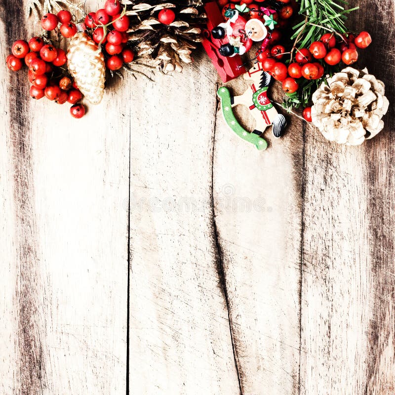 Rustic Christmas Decoration on Natural Wooden Board Texture Wi Stock ...