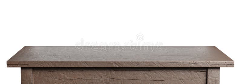 Rustic, empty table isolated on white. Clipping path included. Suitable for product display. 3D render image. stock illustration Rustic, empty table isolated on white. Clipping path included. Suitable for product display. 3D render image. stock illustration