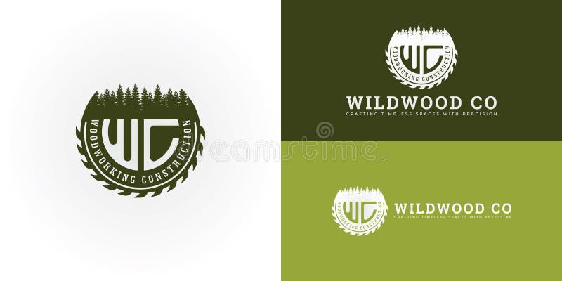 The rustic and evocative logo design features the initials WC creatively integrated within a circular saw blade vector illustration
