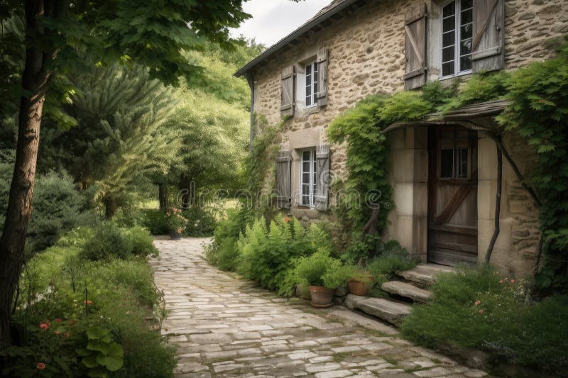 Rustic French Country House with Wooden Shutters, Garden and Stone ...