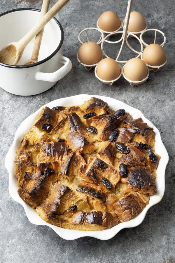 Rustic Golden English Bread and Butter Pudding Stock Image - Image of ...