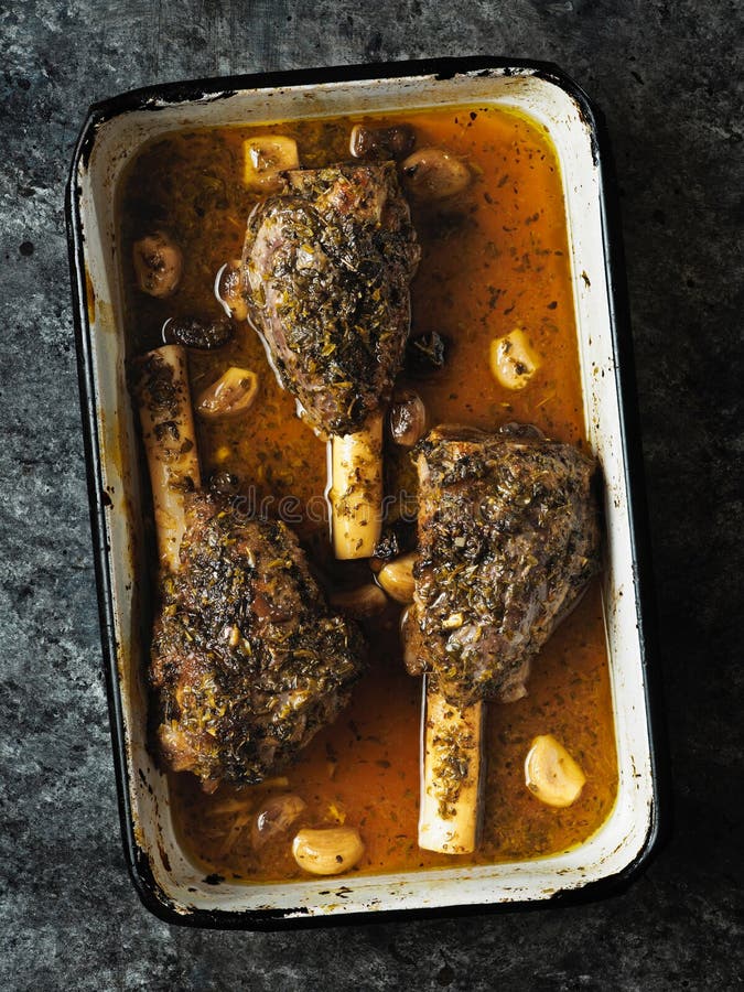 Rustic Greek Roasted Lamb Shank Stock Image Image of shanks, cooked