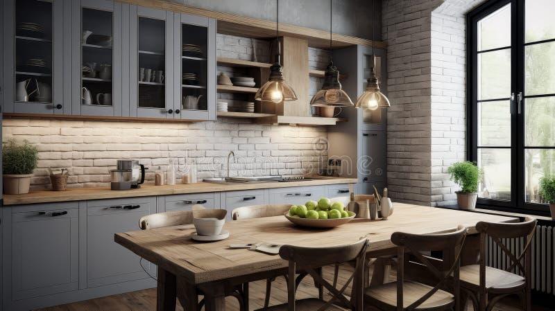 Rustic grey kitchen royalty free illustration