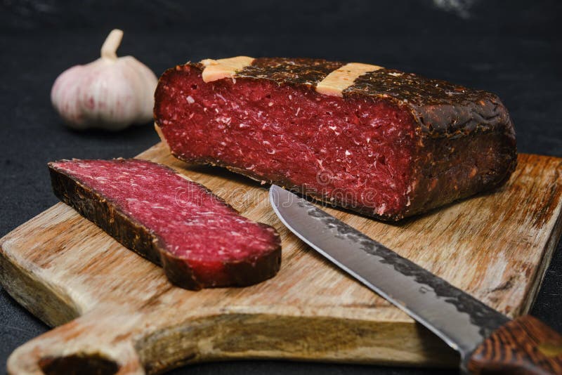 Cured Beef Ham on Cutting Board Stock Image Image of cleaver, slice