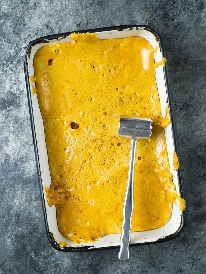 Rustic homemade golden honeycomb toffee stock image