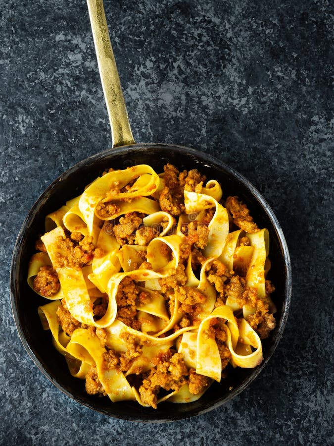 Rustic Italian Pappardelle Bolognese Pasta in Meat Sauce Stock Photo ...