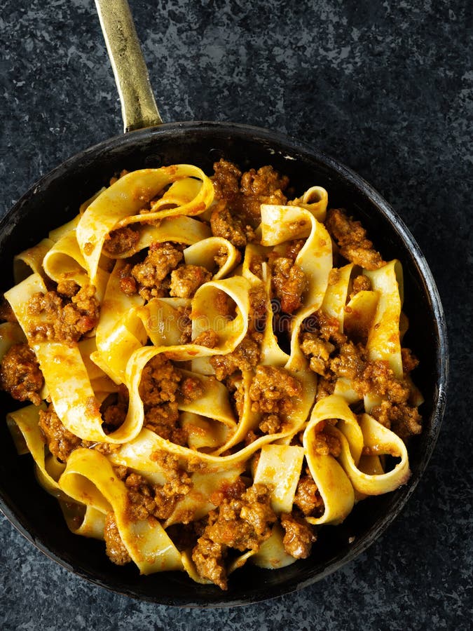 Rustic Italian Pappardelle Bolognese Pasta in Meat Sauce Stock Image ...