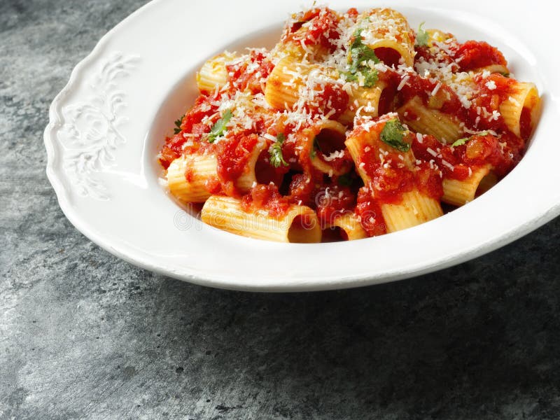 Rustic Italian Rigatoni Pasta in Tomato Sauce Stock Image Image of