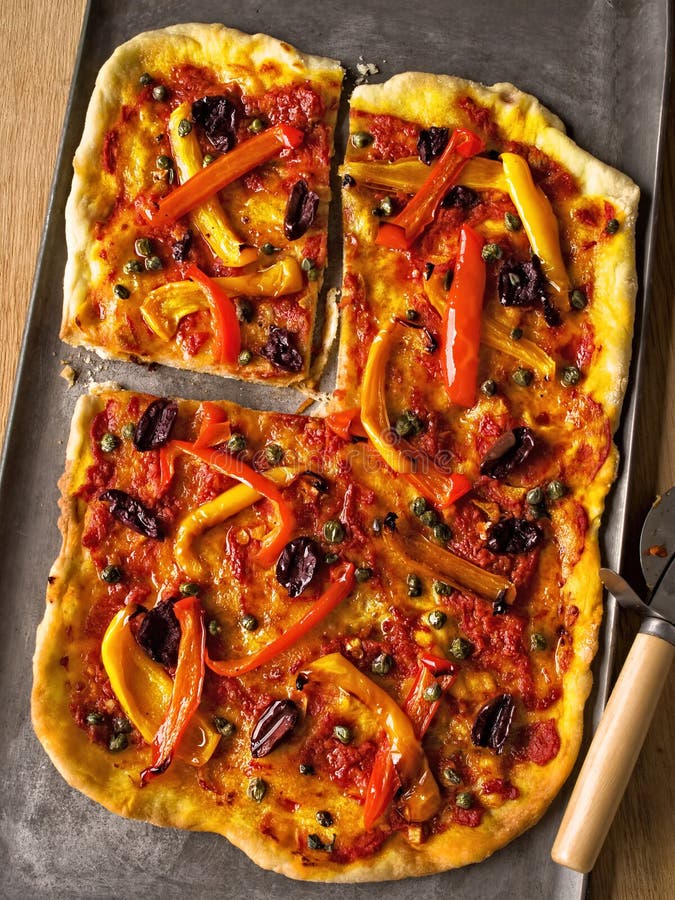 Rustic Italian Thin Crust Vegetarian Pizza Stock Photo Image of sauce, capers 55321774