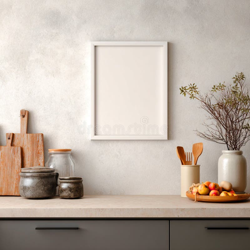 Rustic Kitchen Mockup Blank Frame Farmhouse Decor vector illustration