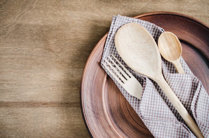 Rustic kitchen utensils on wooden table for homemade meal preparation  generated by AI 24926282 Stock Photo at Vecteezy