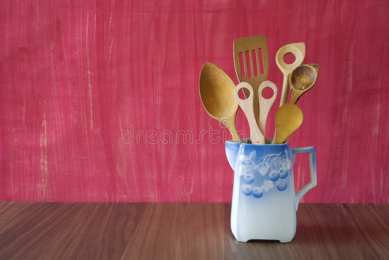 Rustic Kitchen Utensils in an Old Jug. Stock Image Image of ladle