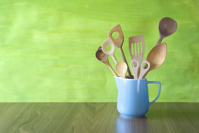 Rustic Kitchen Utensils in an Old Jug Stock Image Image of kitchen