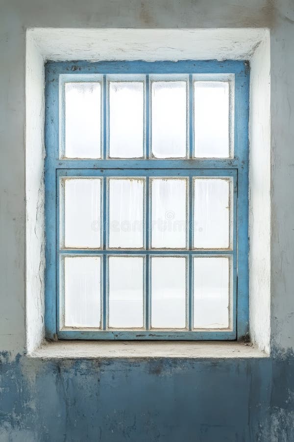 Rustic Light Blue Window i Weasted Stone Wall vektor illustrationer