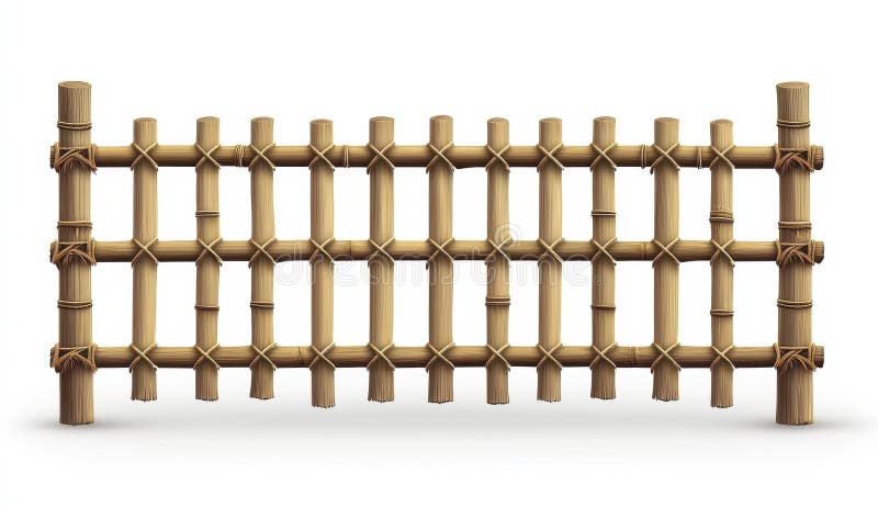 Rustic Light Brown Bamboo Fence isolerat på vit bakgrund stock illustrationer