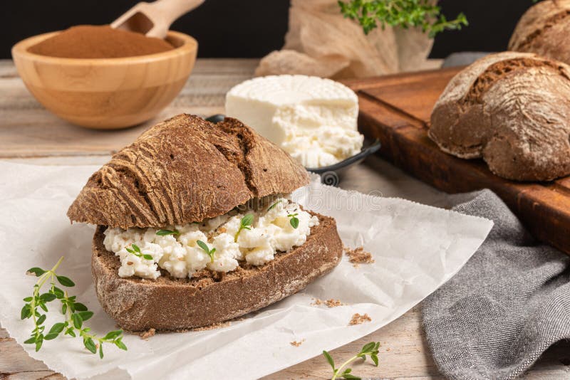 Rustic Malt Bread with Cottage Cheese, for Breakfast or Snack
