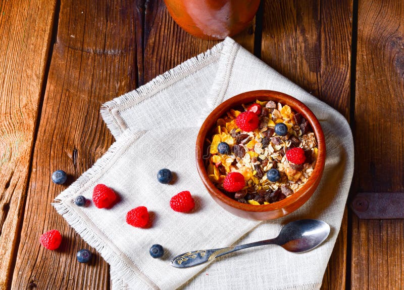 Rustic Muesli Breakfast with Forest Fruits Stock Image Image of cereal, bowl 115949145