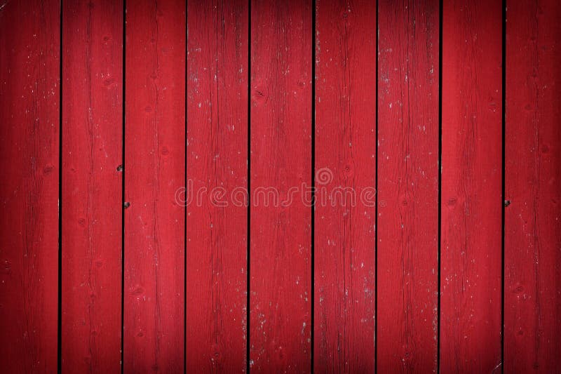 Rustic old red wood plank background with vignette