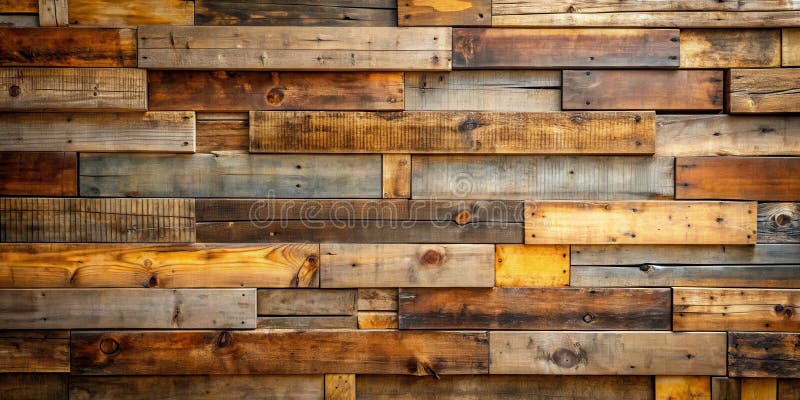 Rustic reclaimed wood paneling a textured background of varied wood tones and grain patterns. Generative AI royalty free stock images