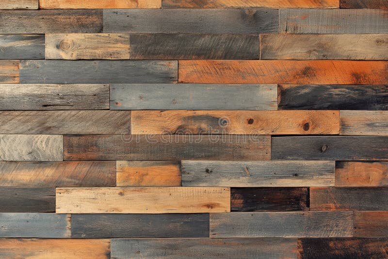 Rustic Reclaimed Wood Wall Paneling Brown Gray Orange Tones stock illustration