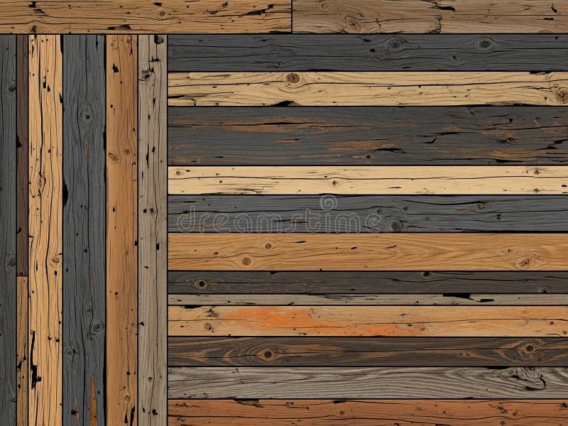 Rustic reclaimed wood wall with varied colors and textures stock illustration