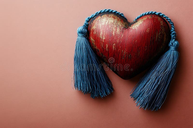 Rustic Red Heart με Teal Tadia Valentines Σύμβολο διακόσμησης αγάπης διανυσματική απεικόνιση